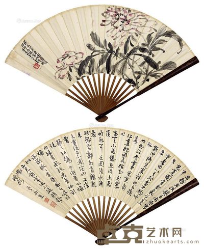 萧俊贤余绍宋花卉书法 48×17cm