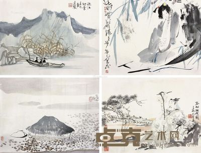方骏朱道平 贺成 吴元奎 人物 山水 (四件) 尺寸不一