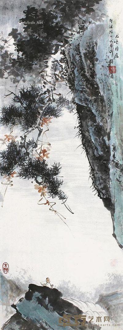 许从慎山水青绿 91×34cm