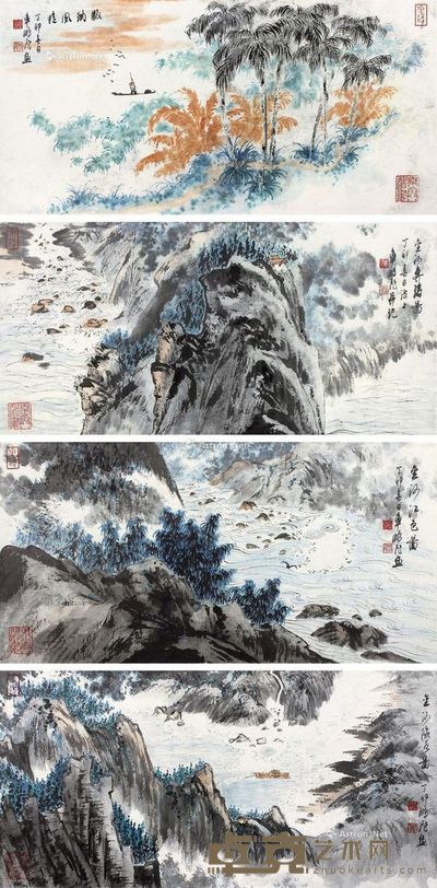 车鹏飞山水 60×30cm×4