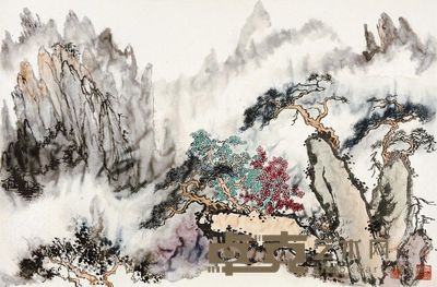 刘蟾黄山云松图 61×92cm