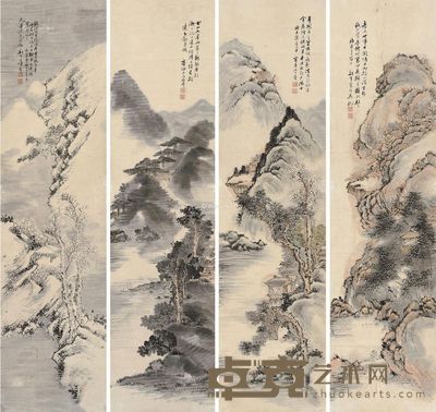 陈韶笙山水 135.5×34cm×4