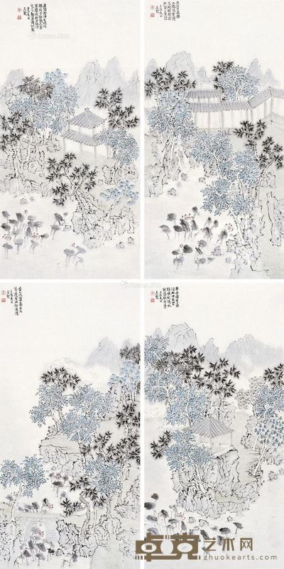 李志坚山水 69×35cm×4