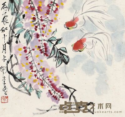 陈大羽紫藤金鱼 45×48cm