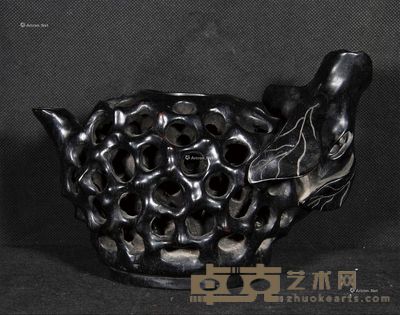 紫檀镂空雕弧形笔筒 高13cm