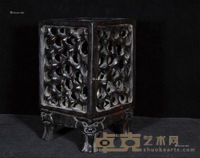 紫檀镂空雕笔筒 高19cm