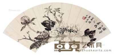 符翕 花卉扇面 18×52cm