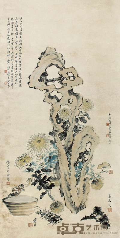黄山寿 菊石图 132×67
