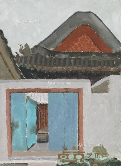 1975年作 绿门 镜框 油彩纸本 27×19.5cm