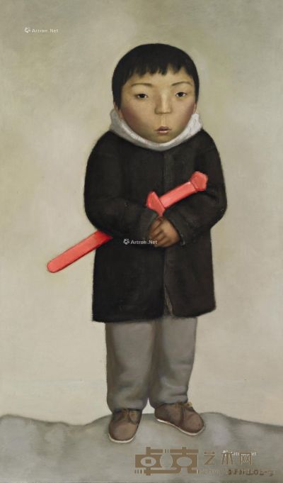 2002年作 抱剑的小孩 画框 油彩画布 130×80cm
