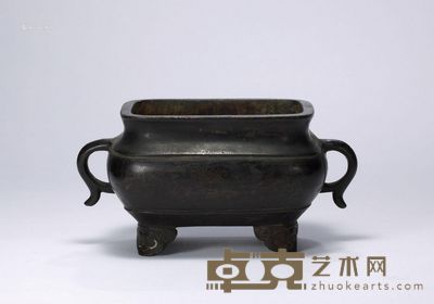 明 铜龙耳四方簋式炉 长22cm;宽13cm;高12.5cm