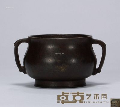 清 铜如意耳炉 耳距12cm；高6cm