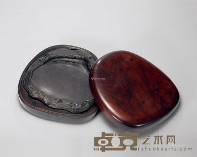 清 “谢雨岑”款荷叶形端砚 长17cm；宽17cm；高2.5cm