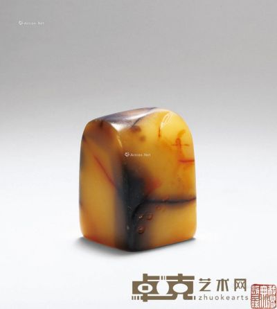 清 寿山石带皮素钮方章 高4.5cm