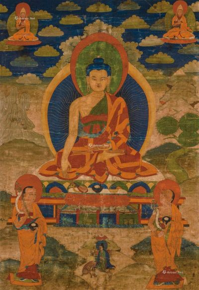 19世纪 释迦牟尼佛与二弟子唐卡