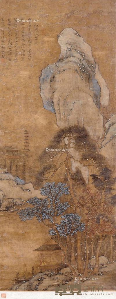 钱毂 青绿山水 102×40cm