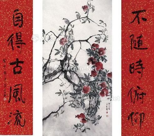 刘文生 石榴花鸟中堂