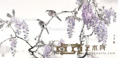 刘文生 紫藤双鸟 70×139cm