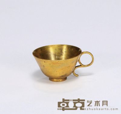 明 铜鎏金把杯 直径6cm,长7.5cm