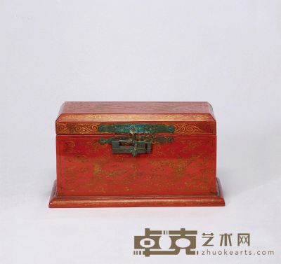 明 木胎红漆戗金宝箱 高17.5cm；长34cm；宽17cm