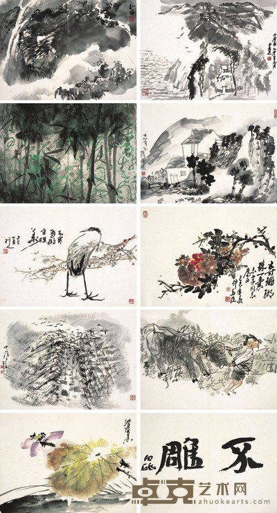 孔仲起·童中焘·
尉晓榕·白砥 花鸟人物册页 55×40.5cm×10
