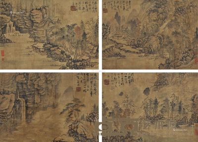 石溪 山水 41×30cm×4