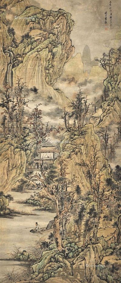 蓝瑛 秋山渔隐 269×115cm