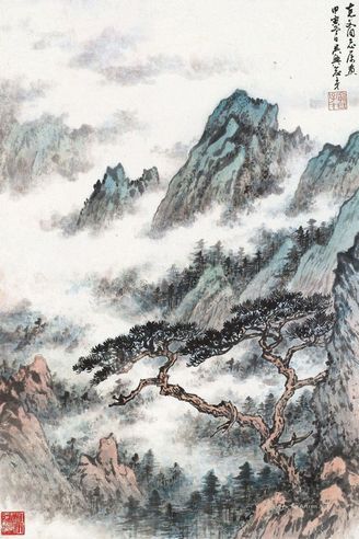 俞子才 灵岩山色