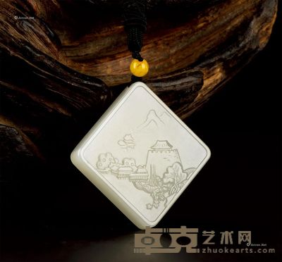 白玉籽料“梦回江南”牌 长3.53×宽3.53×高0.86cm;重28.5g
