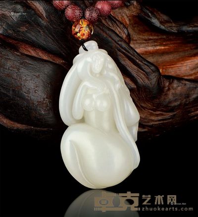 原毛孔皮白玉籽料“裸女”把件 长6.85×宽3.76×高2.9cm;重91.1g