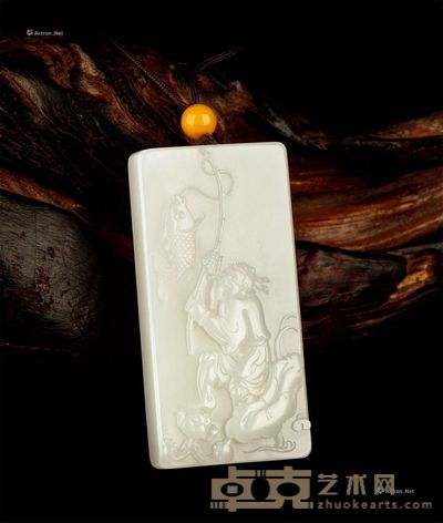 黄皮白玉籽料“渔翁得利”牌 长7.05×宽3.5×高1.28cm；重47.8g