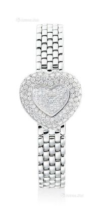 肖邦L.U.C系列18K白金镶钻女装石英链带腕表