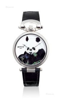 播威18K白金珐琅彩绘熊猫腕表