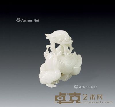 白玉宝鸭穿莲摆件 高12cm