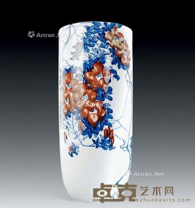 冯绍华 青花釉里红“凌宵花”瓶 高46cm