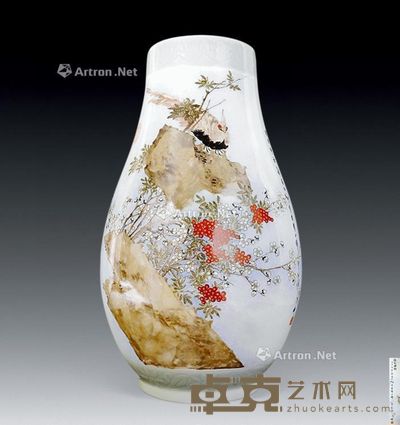 “邹甫仁”粉彩山鸡图尊 高44cm