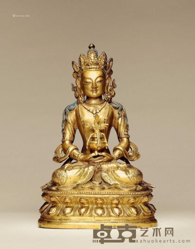 18世纪 铜鎏金无量寿佛 高17.8cm