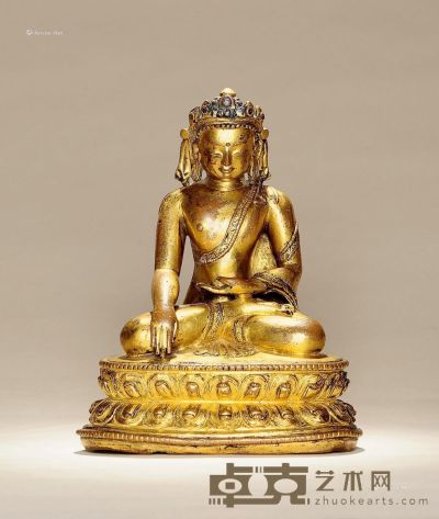 15世纪 铜鎏金宝冠佛 高17.5cm