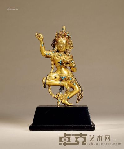 15世纪 铜鎏金白达里空行母（错银） 高11.5cm