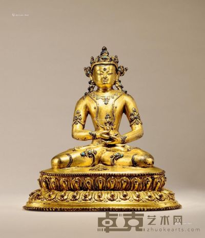 14世纪 铜鎏金无量寿佛 高19.5cm