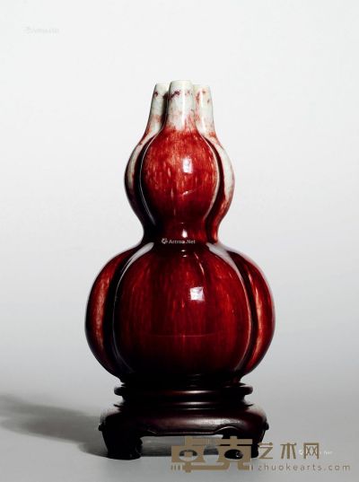 清乾隆 郎红釉三孔葫芦瓶 高17.5cm