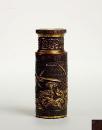 明 胡文明制铜鎏金三清图香箸瓶