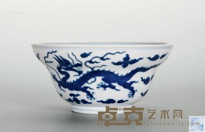清道光 青花龙纹折腰碗 直径17cm