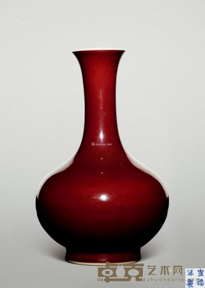 清中期 郎红釉撇口瓶 高29cm