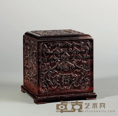 清中期 紫檀雕螭龙纹官印盒 长13cm