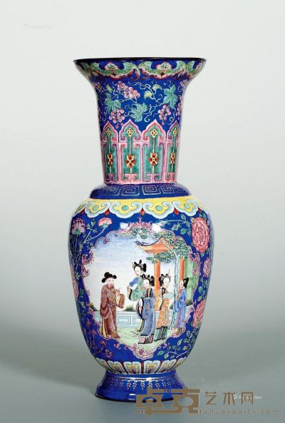 清中期 广作铜胎画珐琅盘口瓶 高30cm