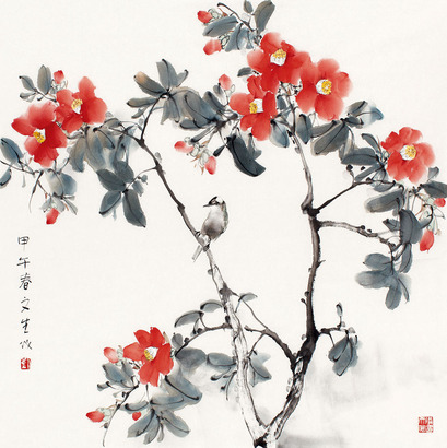 刘文生 茶花枝头