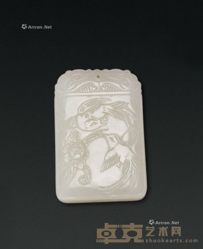 清 白玉珮雕双鹊报喜图和诗 5.4×3.6×0.8cm