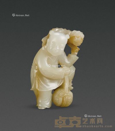 白玉雕童子戏狮 5.8×3.6×2.4cm