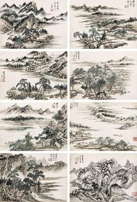 临宋 元 明 清 八名家画册 （八愊） 轴心 设色纸本，水墨纸本